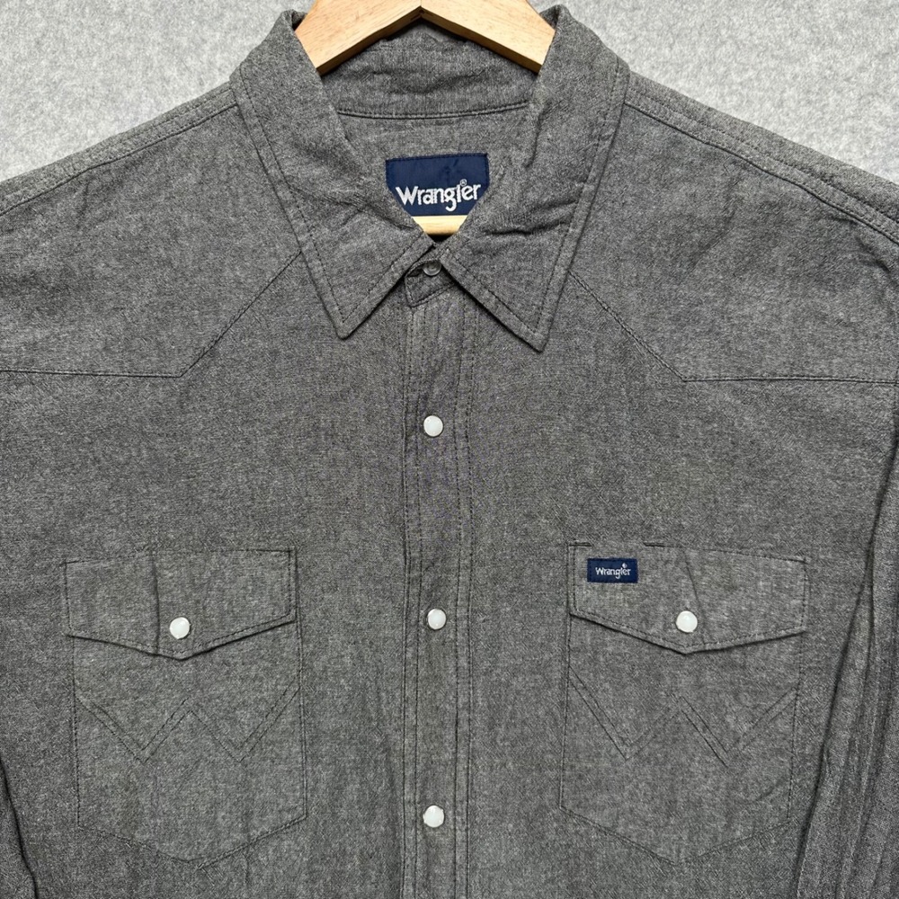 Wrangler Mens Gray Cotton Western Snap‎ Long Sleeve Shirt XXL 112316691